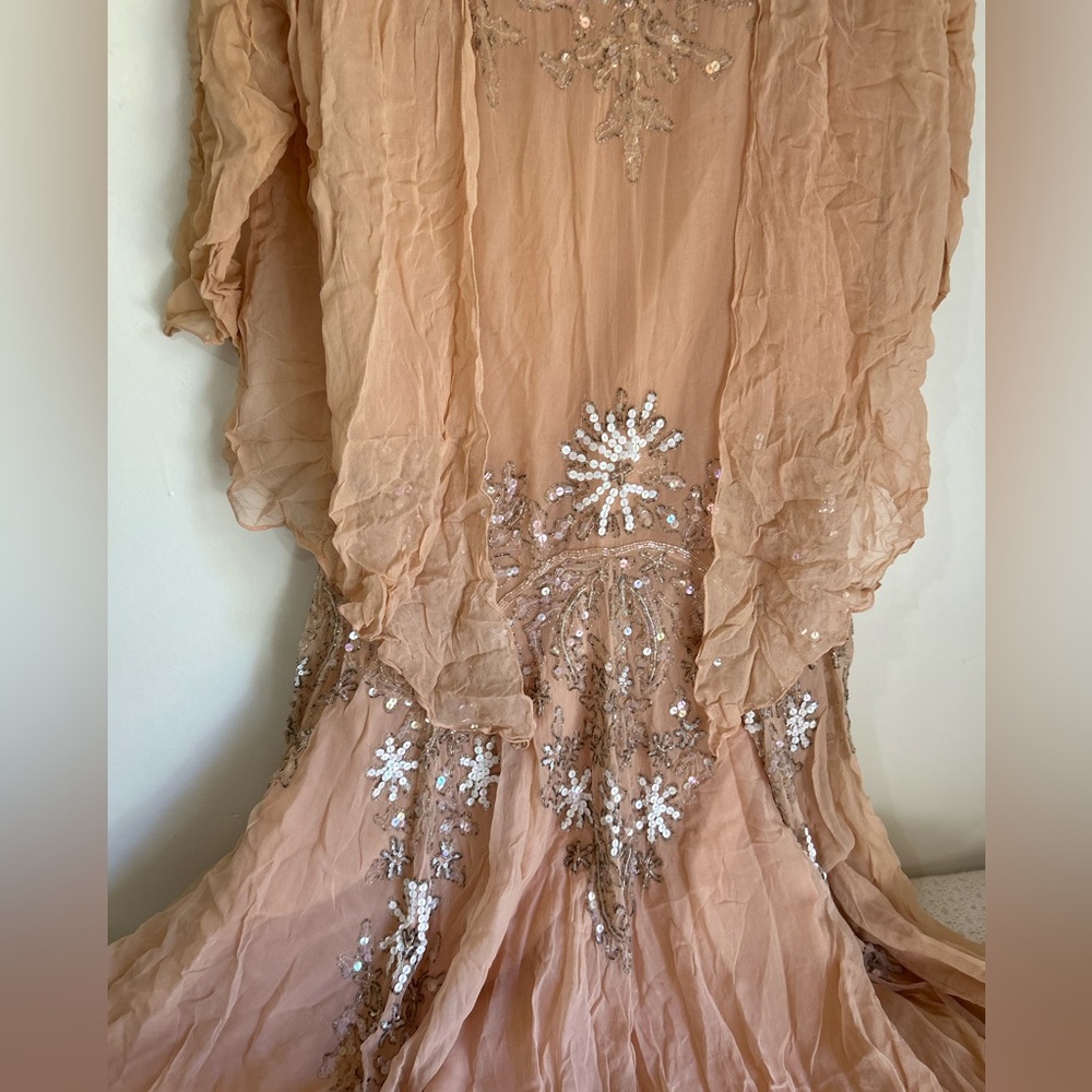 Roaman's Elegant Peach Dress with Embellishments - Picture 2 of 7